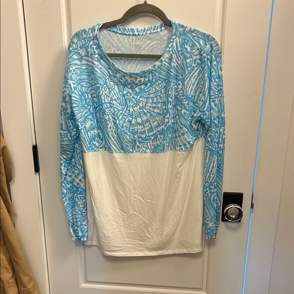 Lilly Pulitzer Blue and White Patterned Long Sleeve Top